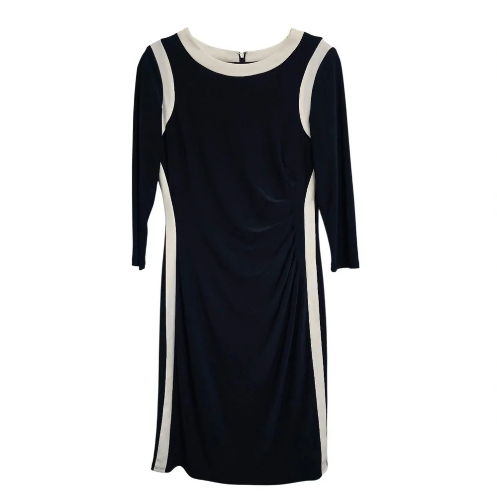 Lauren Ralph‎ Lauren Womens 8 Ruched Color Block Sheath Dress 3Q Sleeve